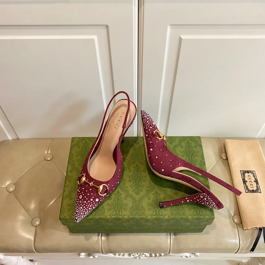 👟👟Ex-factory price 660👟👟, Gucci high heels, original canvas embellished with bright crystals, sheepskin lining, leather outsole, size 35-40 (41 customized, non-refundable)